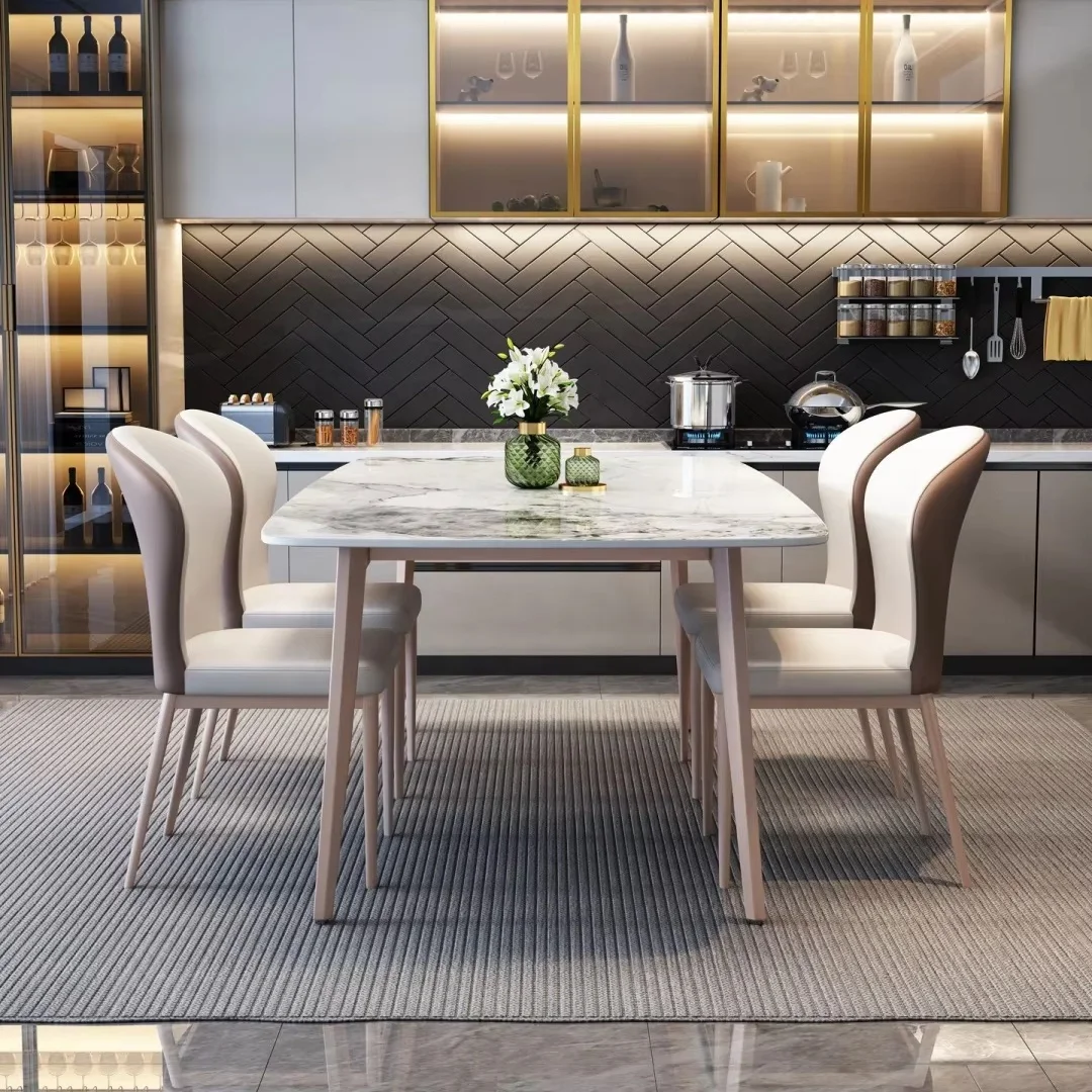 

#Modern Luxury Gold Stainless Steel Dining Table with Marble Top, Restaurant Furniture Dining Table Set.
