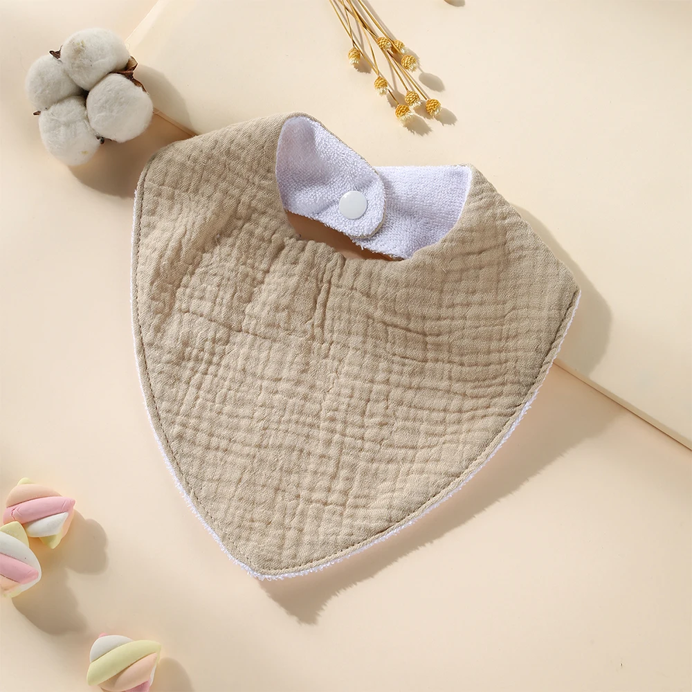 3Pcs Waterproof Feeding Drool Bibs Muslin Cotton Newborn Solid Color Snap Button Soft Triangle Towel Baby Bandana