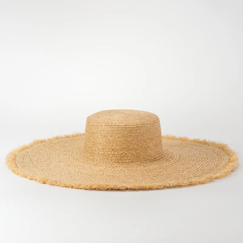 New Classic Summer Fashion Oversize Brim Flat Top Raffia Grass Hat For Women Outdoor Simplicity Beach Hat Sunscreen Designer Hat