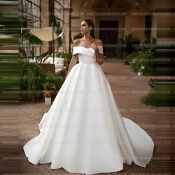 Simple Elegant Off The Shoulder Wedding Dresses For Woman A Line Sexy V Neck Sweep Train Formal Princess Bridal Gowns Plus Size