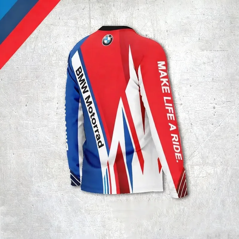 2025 BMW الموضة الكلاسيكية ثلاثية الأبعاد ملابس منقوشة بكم طويل تي شيرت مريح الراحة فضفاضة طويلة الأكمام دراجة نارية سترة رياضية علوية #2