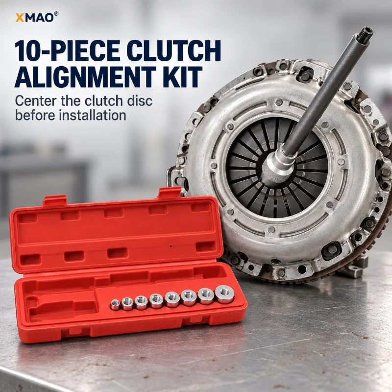 XMAO 10 Piece Clutch Alignment Tool Kit with 8 Adapters, Centering Cone and Rod for Car Clutch Disc Installation, Red Case
