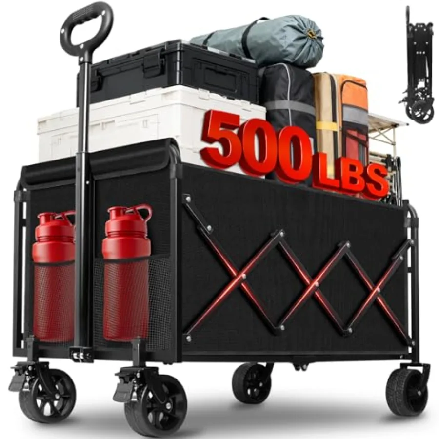 

Foldable Heavy Duty Wagon Cart 500LBS Capacity with Brakes All-Terrain Wheels Large Collapsible Folding Wagon for Beach Camp Sp