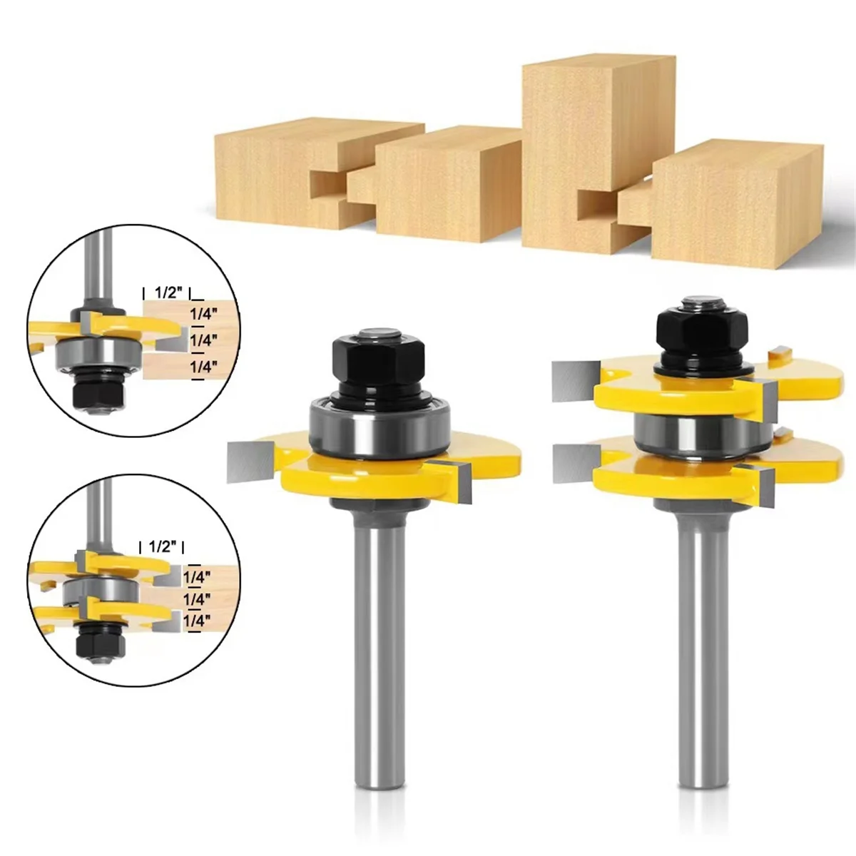 A002 2 Stuks 1/4 Inch Schacht Cutter 3-Tand Tong & Groef Joint Monteren Frezen T-Slot frees Voor Hout Frezen