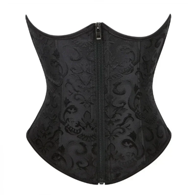 Damen Gothic Jacquard Unterbrust-Korsett Bustier mit Reißverschluss Taillenformer Korselett Dessous Übergröße Vintage Party-Oberteil