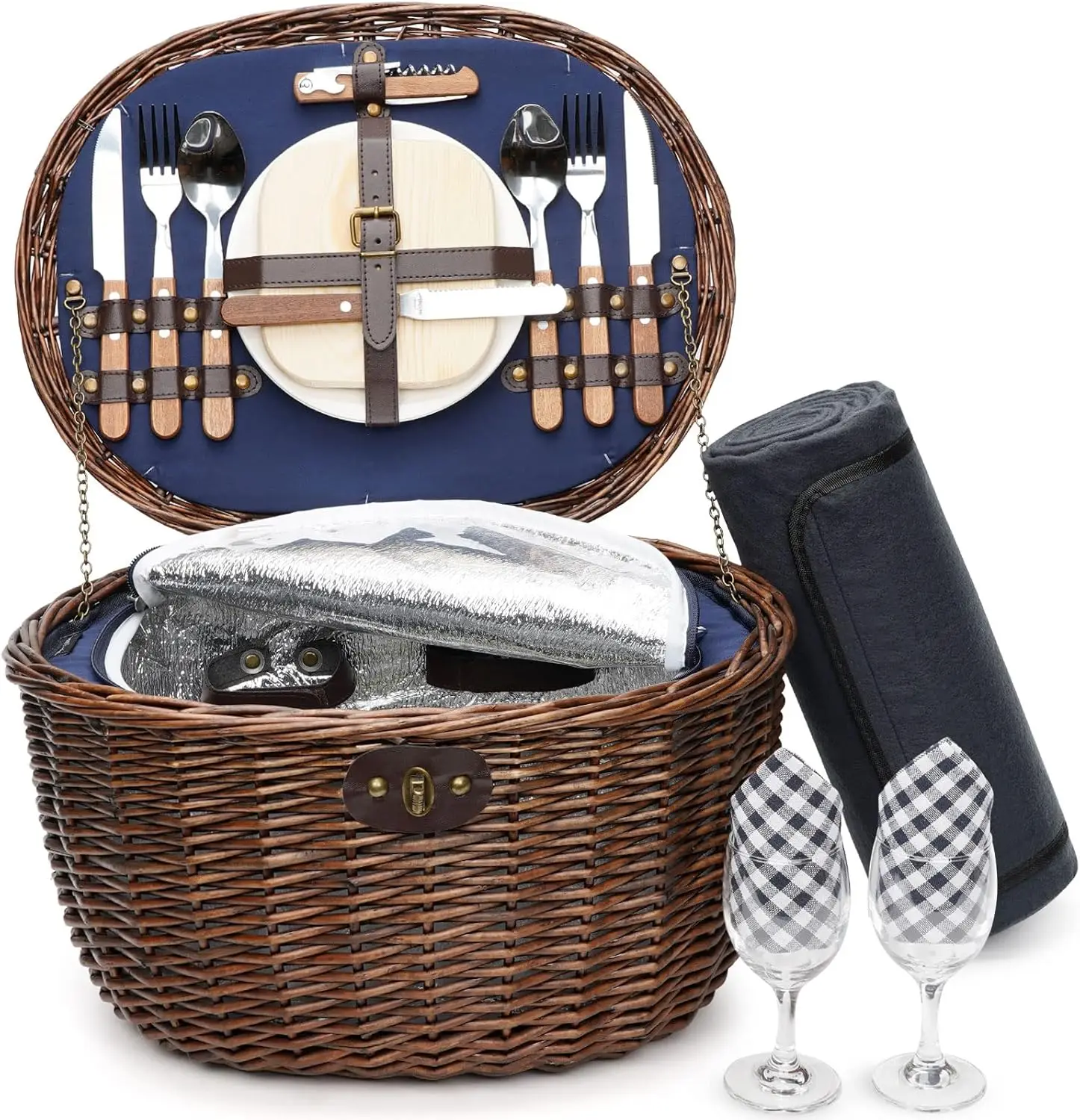 

Natural Wicker Picnic Hamper with Service Set and Insulated Cooler Bag - Best Gifts