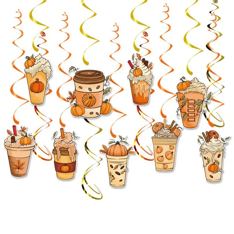 Autumn Festival Banner,Thanksgiving Party Decoration Pumpkin Pull Flags Spiral Hangers Birthday Party Decoration Pull Flags Set