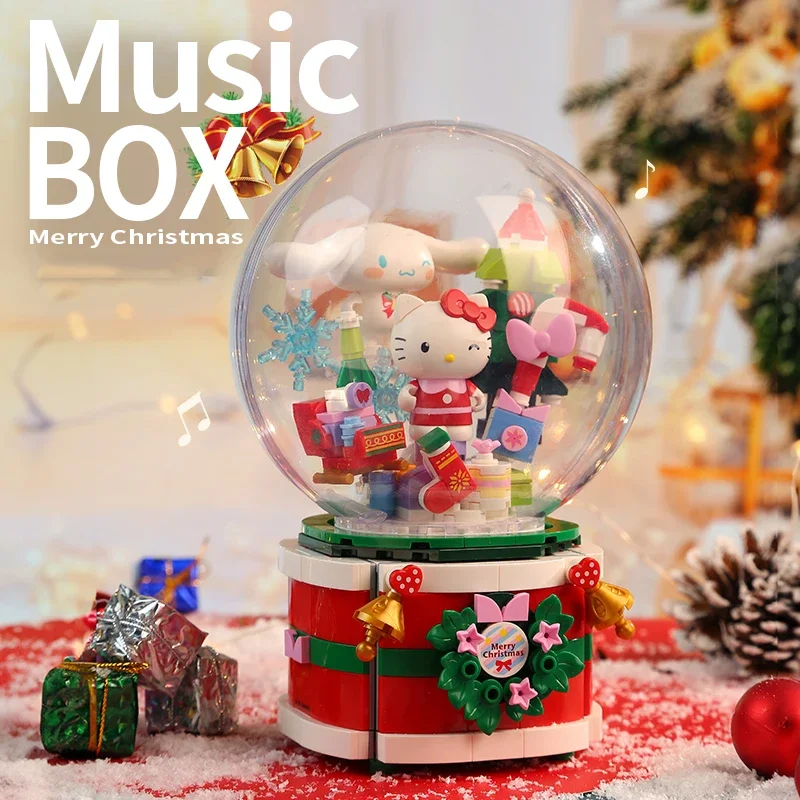 

Sanrio Series Assembled Building Blocks Hello Kitty Cinnamoroll Music Box Model Bricks Kids DIY Toys Christmas Decoration Gifts