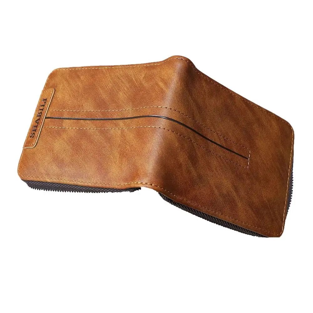 

Мужской короткий кошелек из искусственной кожи с застежкой-молнией, несколькими отделениями для карт, большой вместимости, в корейском стиле, деловой кошелек для монет, для мальчиков