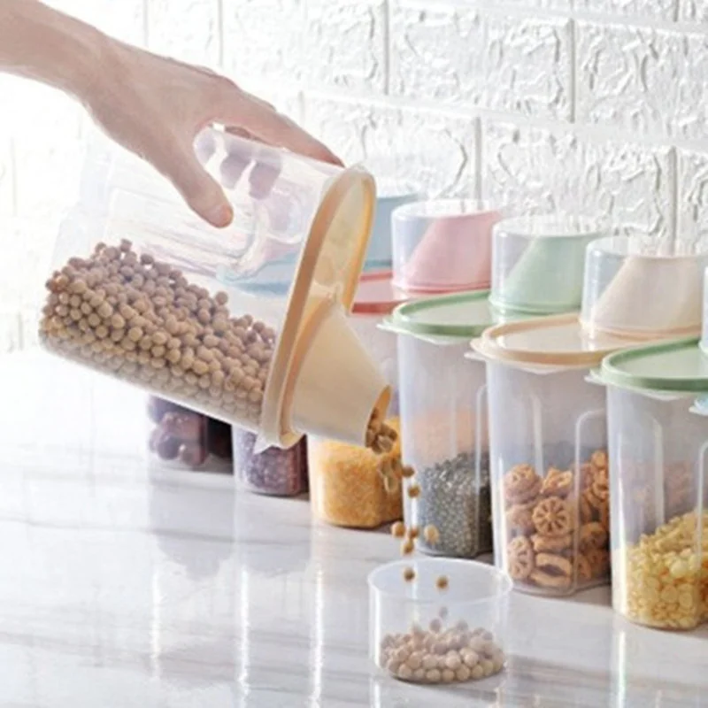 

PP Food Storage Box, Kitchen Storage, Plastic Clear Container with Pour Lids, Bottles, Jars, Dried Grains Tank, 1.9L-2.5L