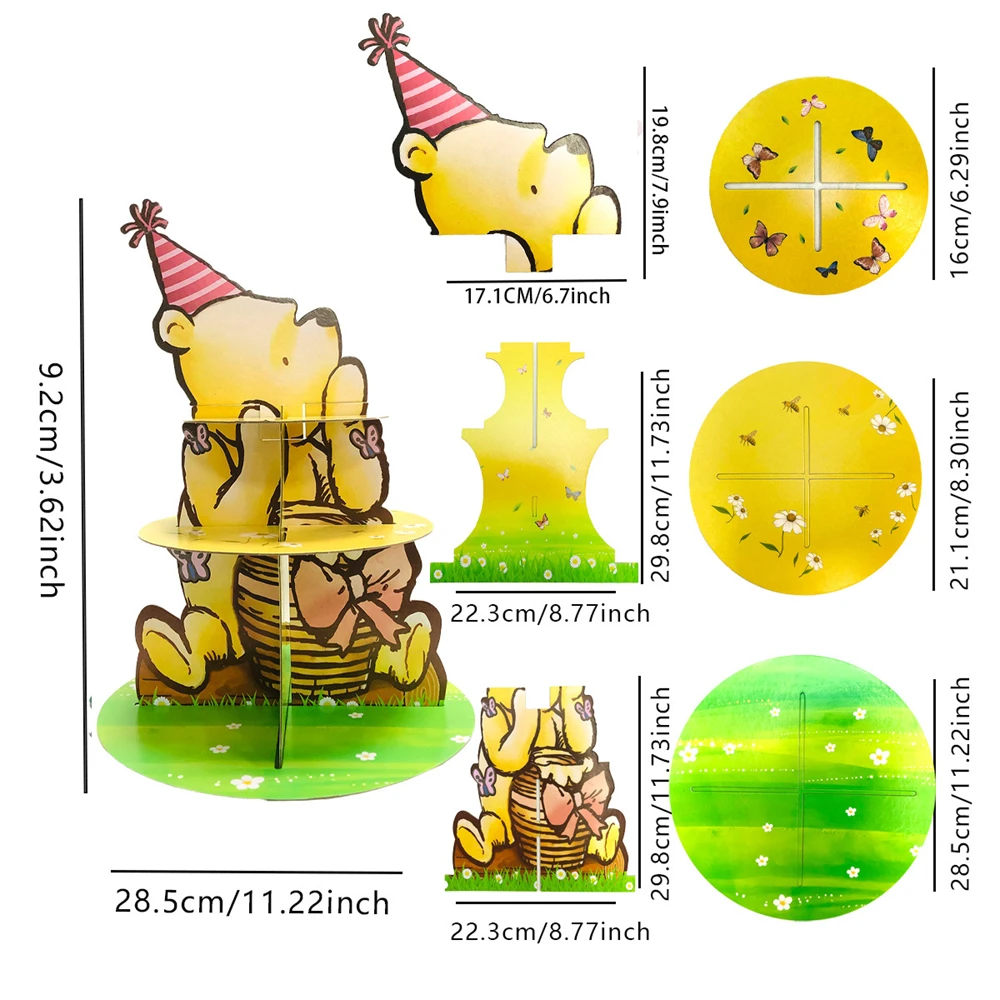 1set/lot Winnie The Pooh Birthday Party Cake Stand 3 Tier Cupcake Holder  Disposable Foldable Dessert Display Kid Party Supplies