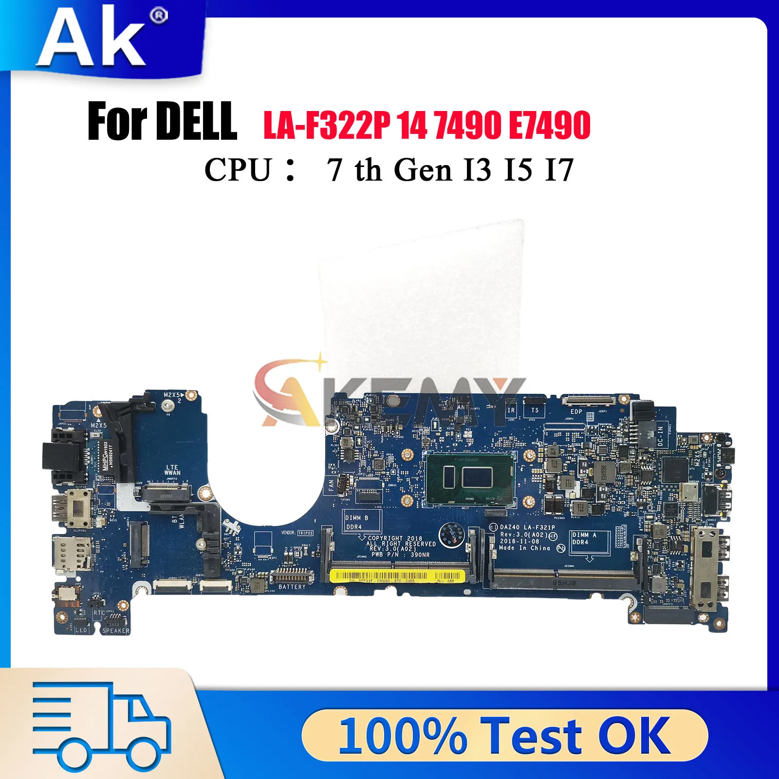 

Материнская плата LA-F322P для DELL Latitude 7490 с процессором i3 i5 i7 0PXMYG 084GNT 0M44N6 LA-F321P, 100% полностью протестирована