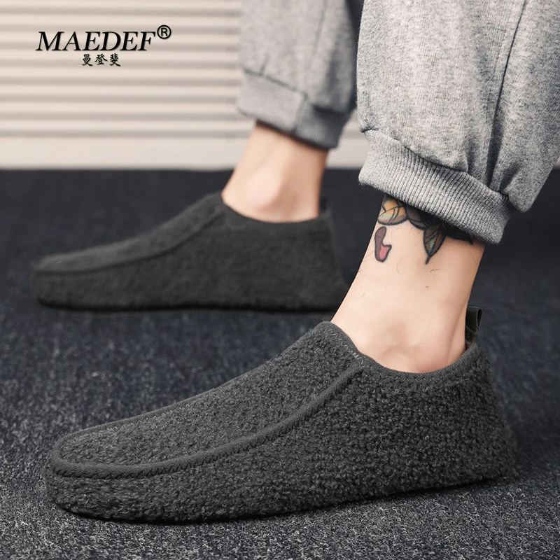 MAEDEF Winter Slippers Loafers Men Warm Casual Shoes Cotton Slippers Indoor Warm Male Shoe Comfortable Non Slip Winter Shoes Men