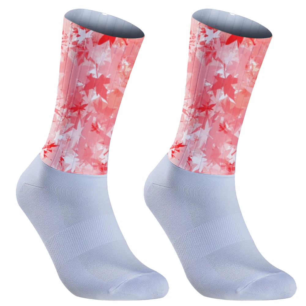 Maple Leaf Pattern  Sport Sock  Anti Slip Professional Bike Socks Men And Women Street Sports Socks Racing Cycling Socks