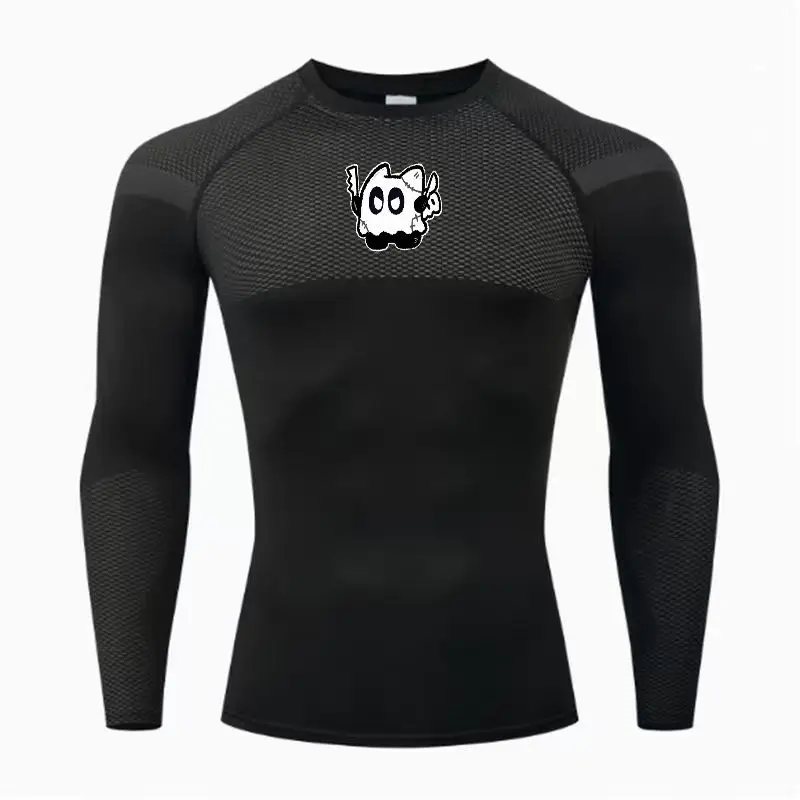 Black And White Cartoon Ghostly Spooky Character Pillow-like Shape With Gray Stitching Solid Black Background Hand-drawn Hall