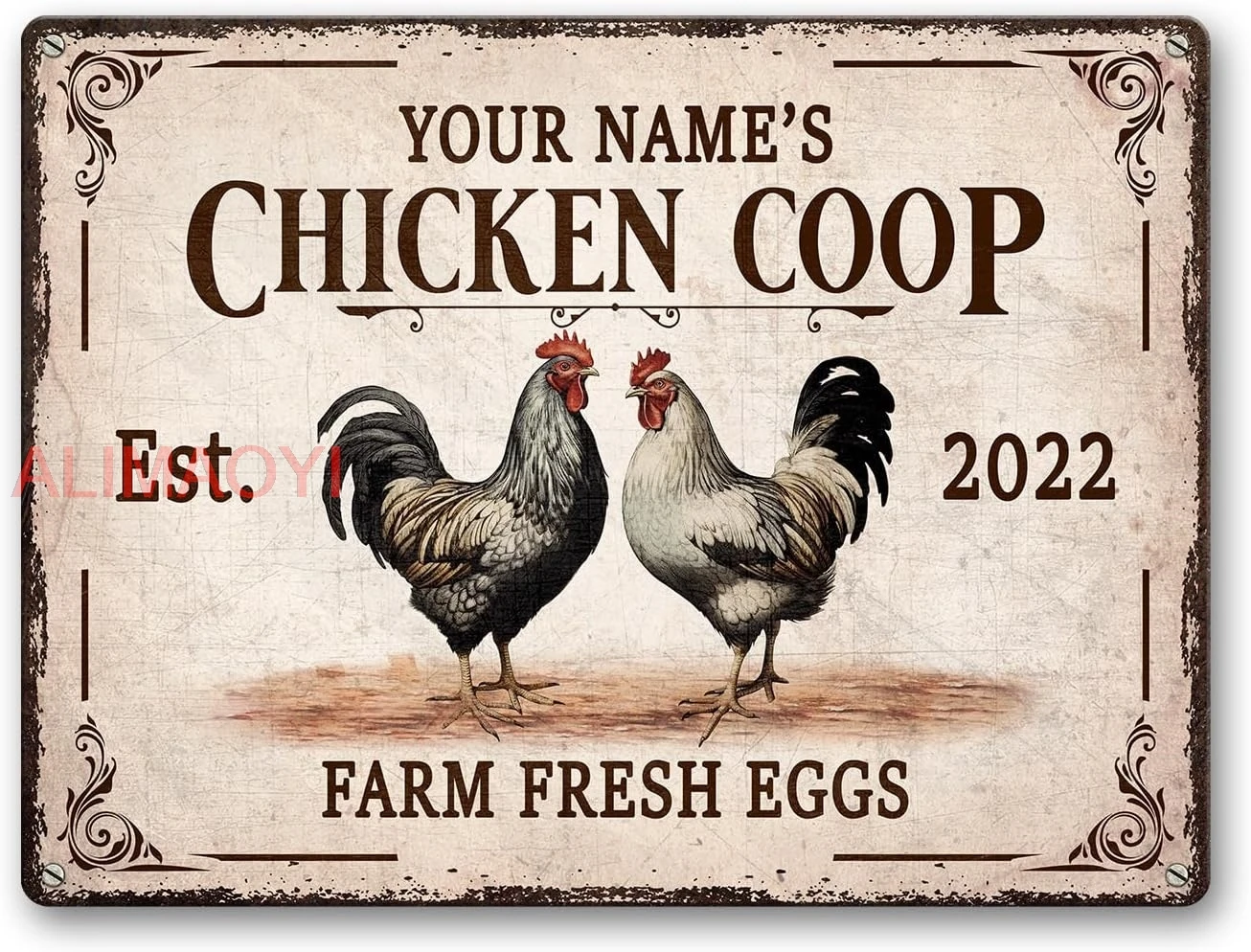 Custom Vintage Chicken Coop Metal Tin Sign 12x16 inches, Hen House Wall Door Plaque, Fluffy Hut Farm Fresh Eggs Funny Chick good