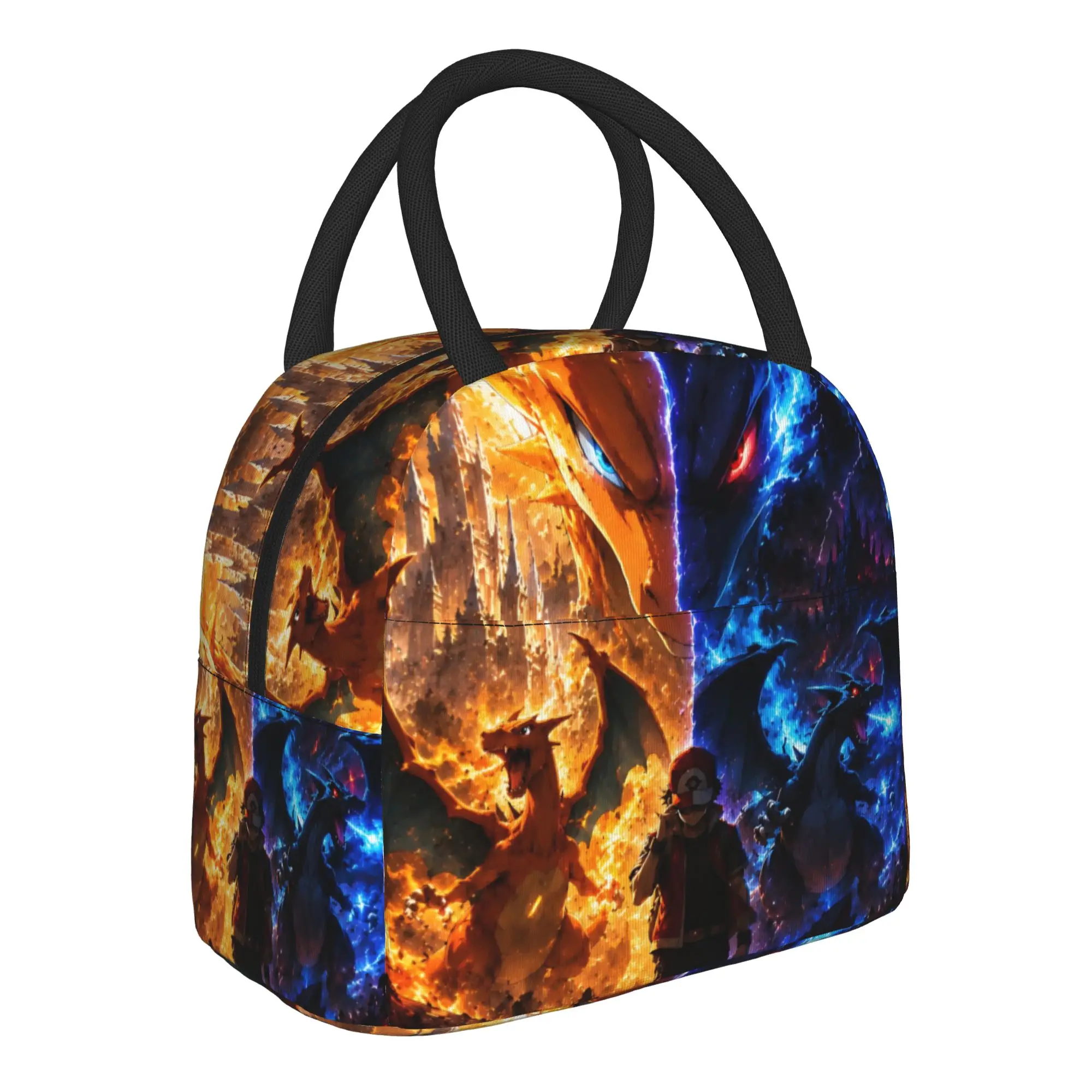 Pokemon Red And Black Charizard Handbag Insulated Lunch Bag Ice Pack Rice Bag  bolsa Student Bento Lunch Handbag Insulation