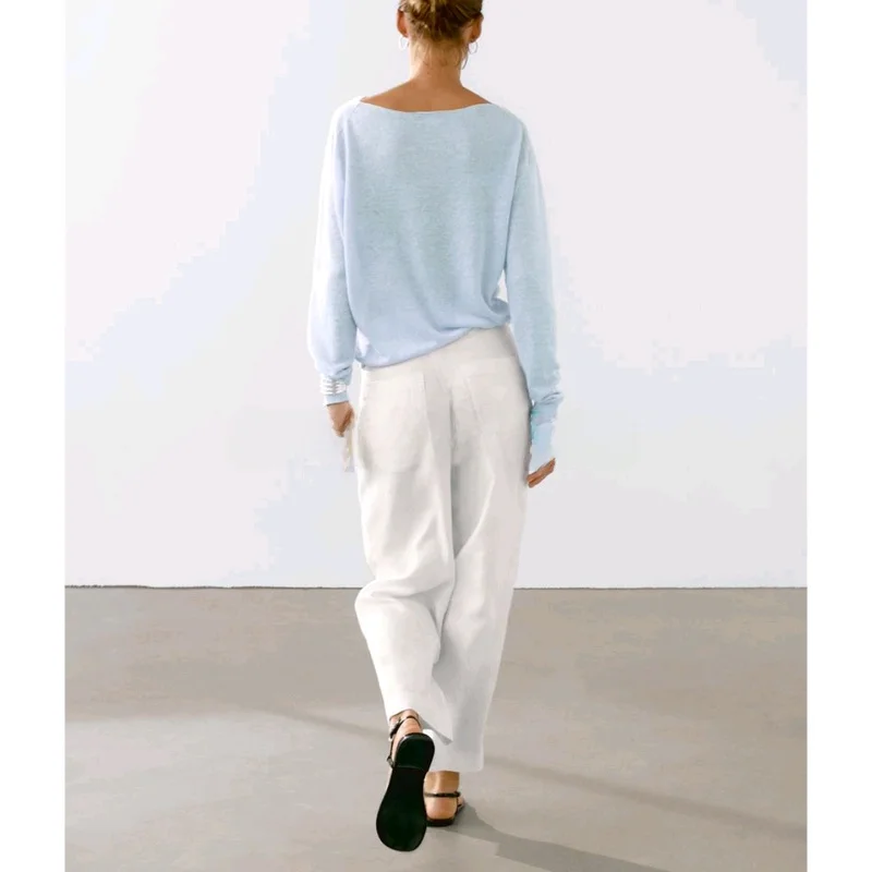 

Весенне-летний женский свободный трикотаж Lazy Sle, легкий пуловер из смешанной ткани, пуловер Ne Long Sve, полиэфирное волокно