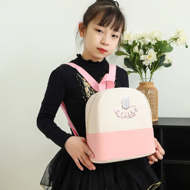 Color-blocking waterproof nylon fabric dance schoolbag, children's backpack, Latin ballet girls' cute dance storage bag