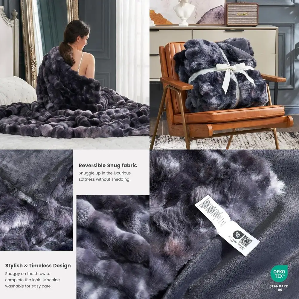 

Cozy Tie-Dye Black Faux Fur Throw Blanket, 50x60 Inches, Ideal for Sofa and Bedroom