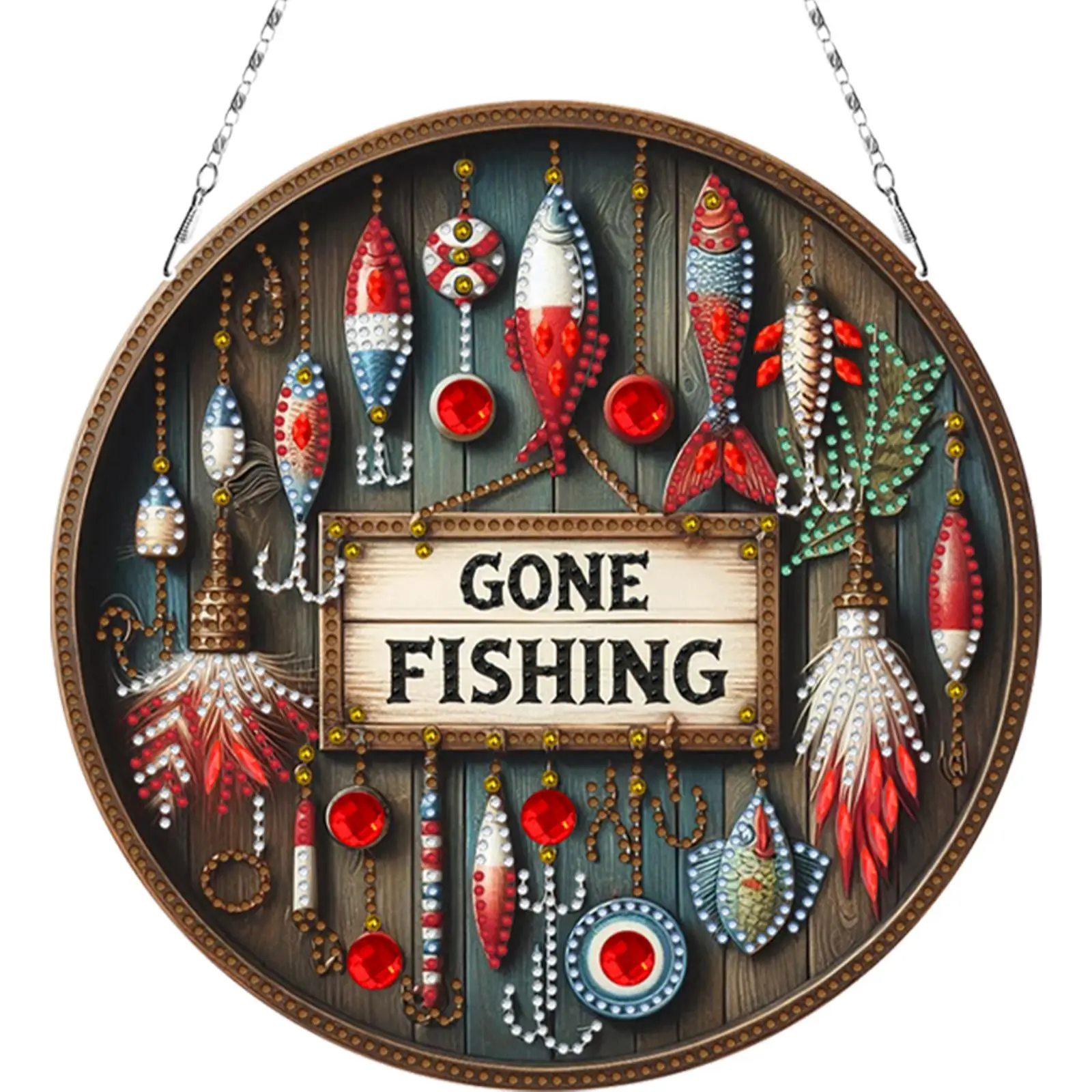 

2D Flat DIY Outdoor Fishing Diamond Art Pendant Window Hanging Art for Home