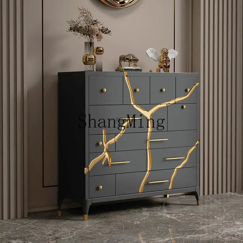 

CL luxury solid wood champagne silver foil bedroom drawer decorative locker