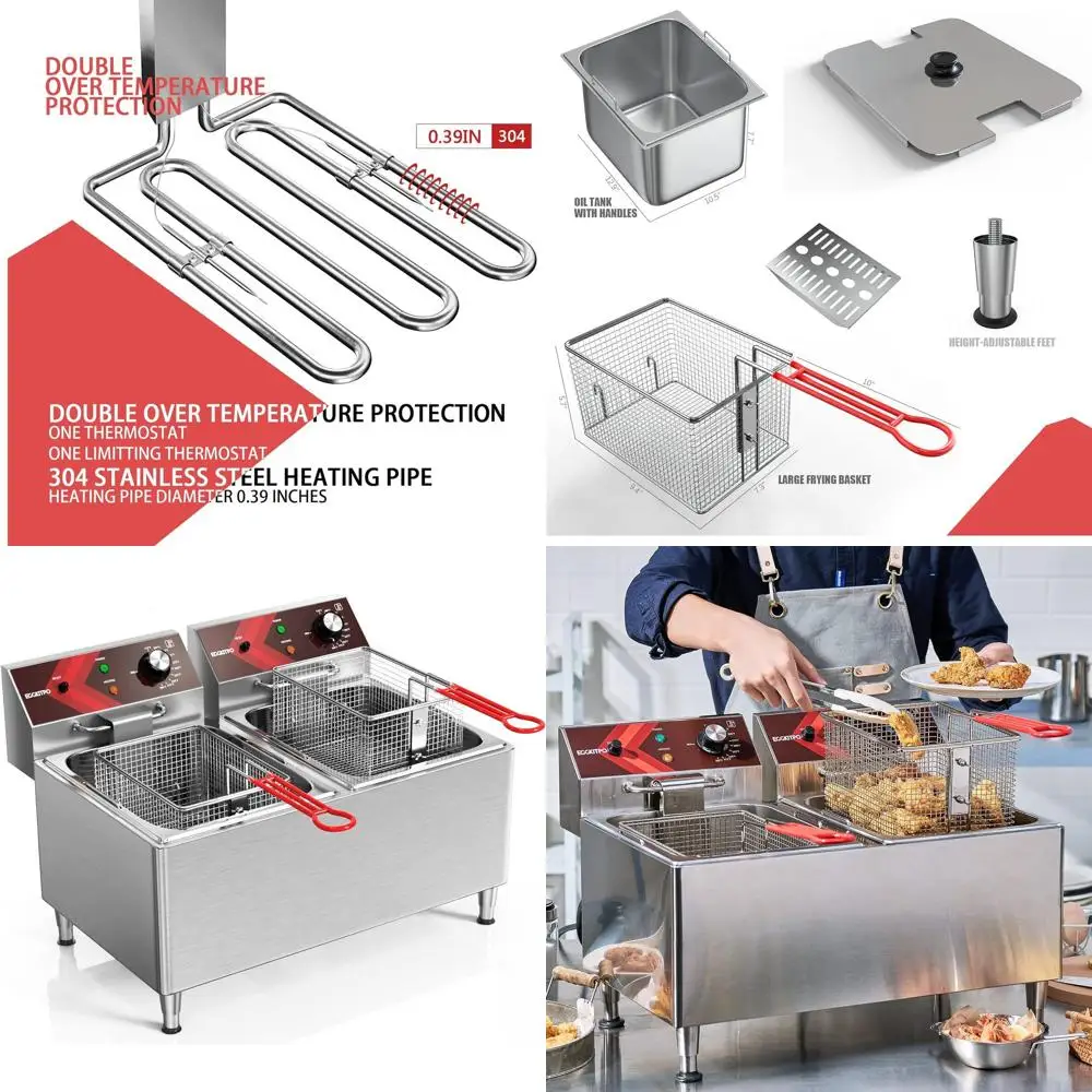 

Dual Tank 12L Electric Deep Fryer for Commercial Use - 2 Baskets, 1800W, 120V