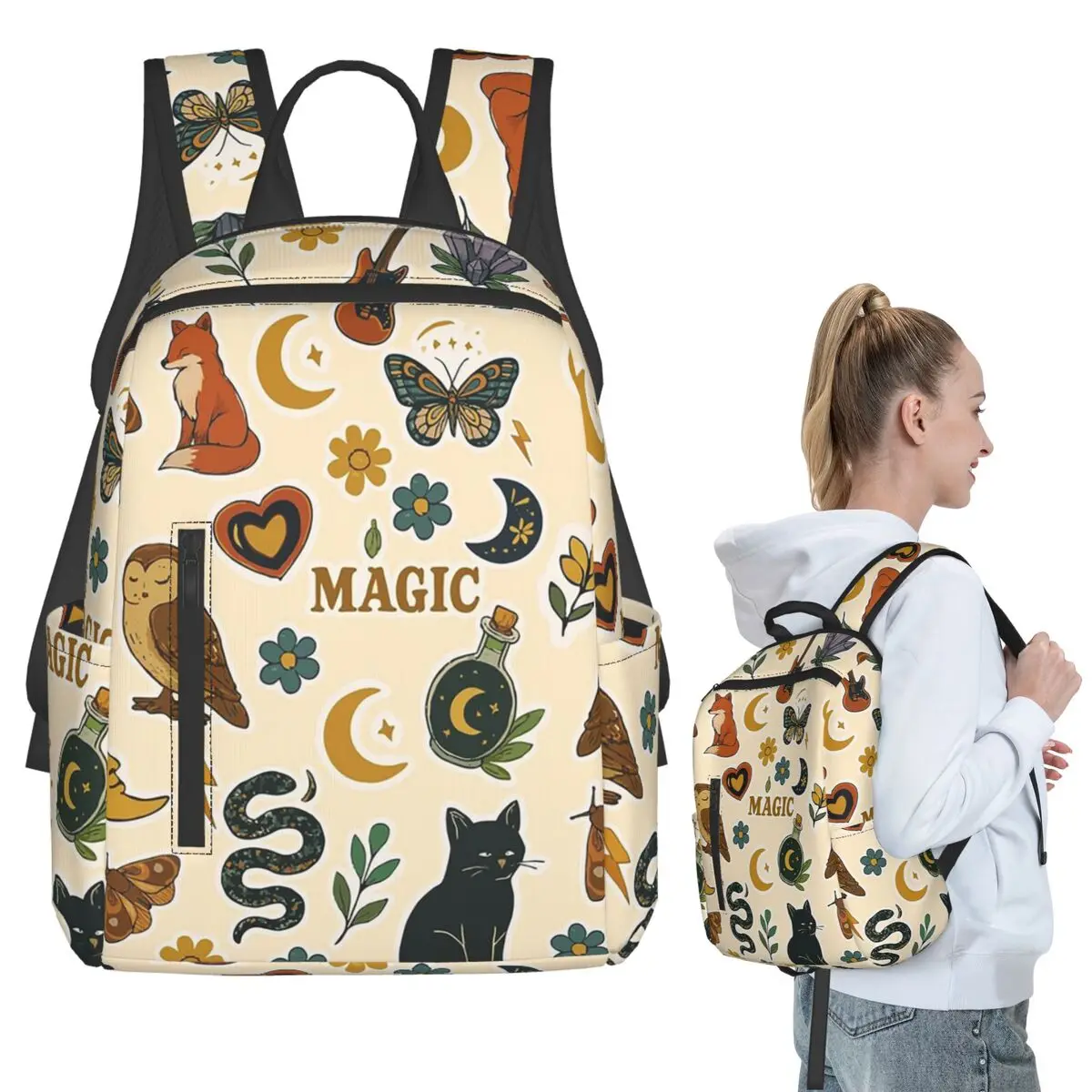 

Witch Element Cat Snake Moon Backpack Student BookBag Kids School Bag Laptop Shoulder Bags Boys Girls
