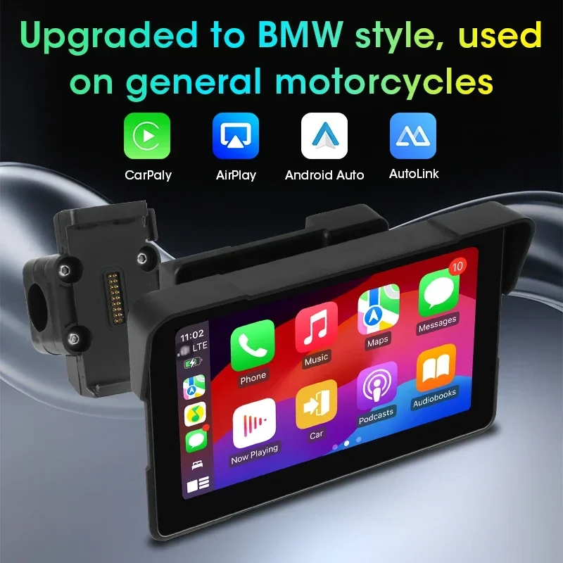 Navegación GPS Universal para motocicleta estilo BMW, 7 ", con soporte de estilo Original, inalámbrico, Carplay, Android Auto, IPX7, resistente al agua