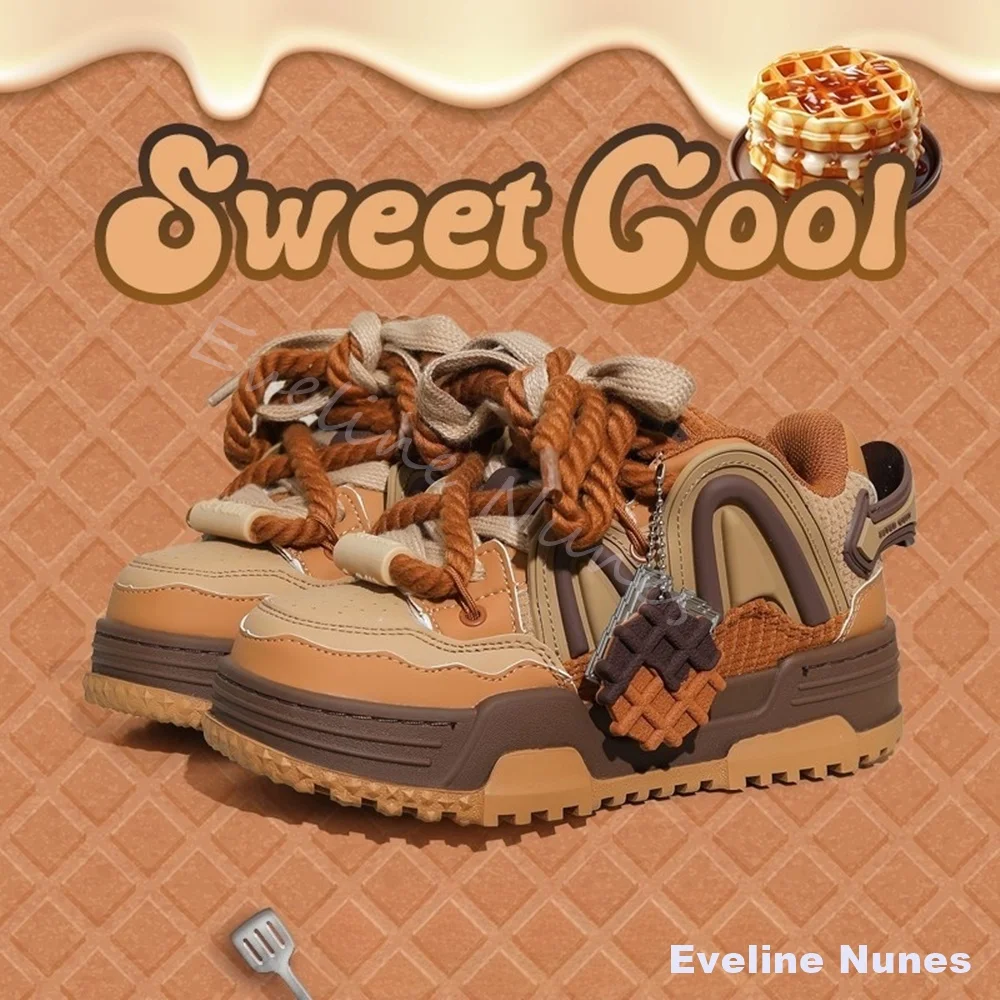 

Waffle Pattern Casual Shoes Women Mixed Colors Platform Lace-up Anti-slip Sneakers Autumn New Fashion Strange Style Short Boots