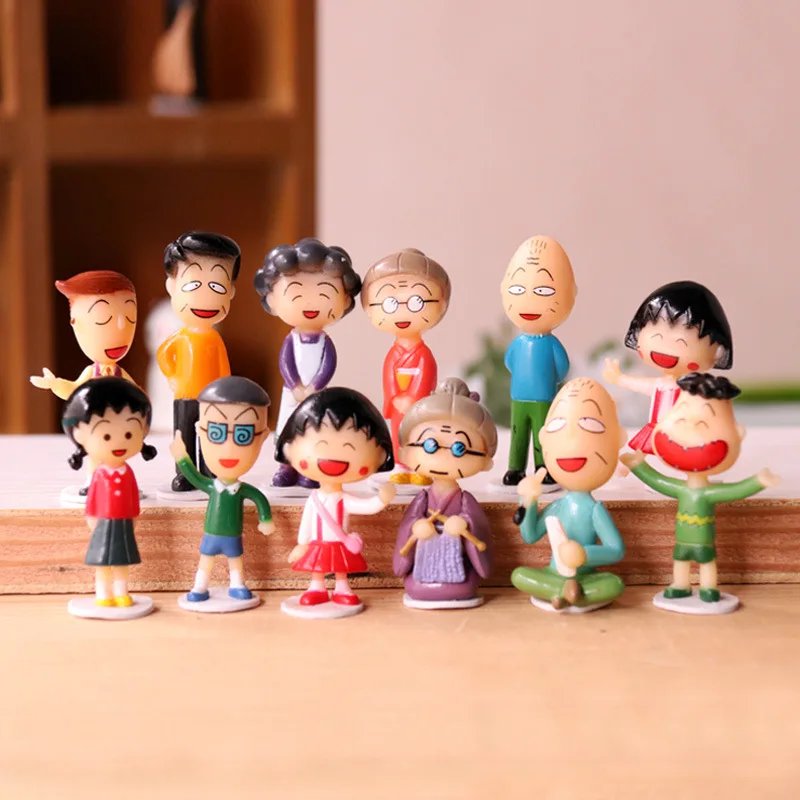 12pcs 4-5cm Chibi Maruko Chan Grandpa Grandma Dad Mother Family PVC Action Figures Dolls Model Toys Gifts Students Mini Toys