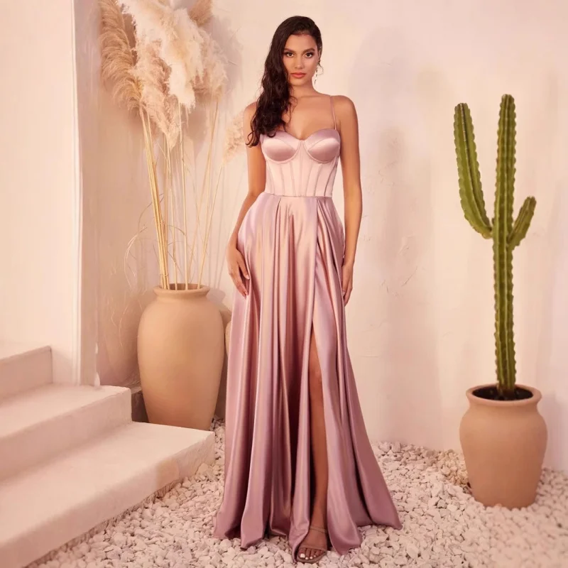 

Summer New Women's Graceful Tube Top Sling Banquet Evening Solid Color Long Dress