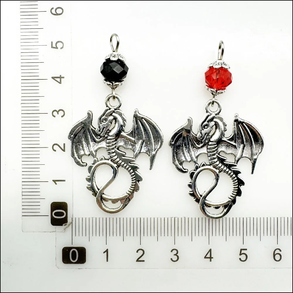 10Pcs Mixed Round Crystal Antique Silver Color Holy Dragon Charms Pendants 28x35mm