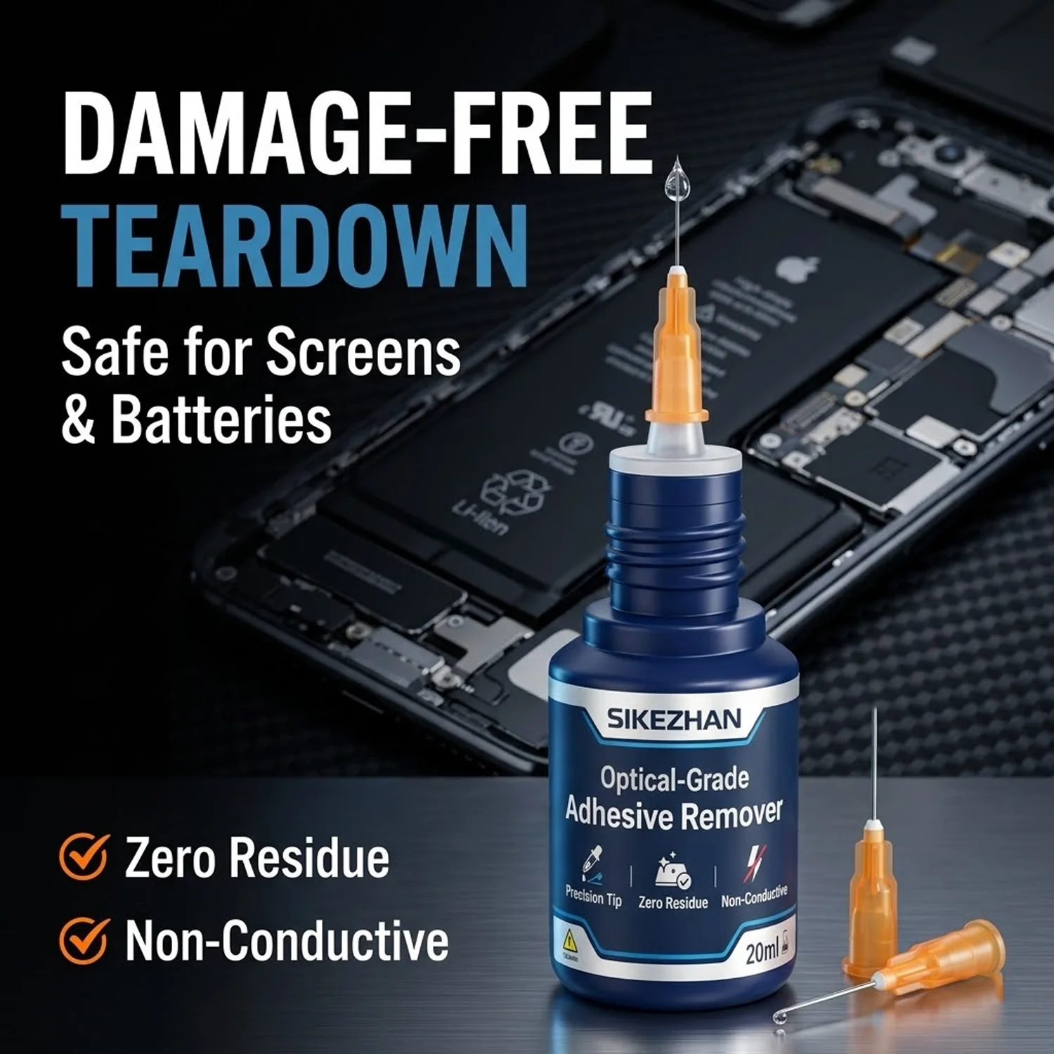 Removedor de Adhesivo Óptico SIKEZHAN 20ml, Disolvente de Pegamento de Precisión para Reparación de Baterías y Pantallas de iPhone, Fluido No Conductor