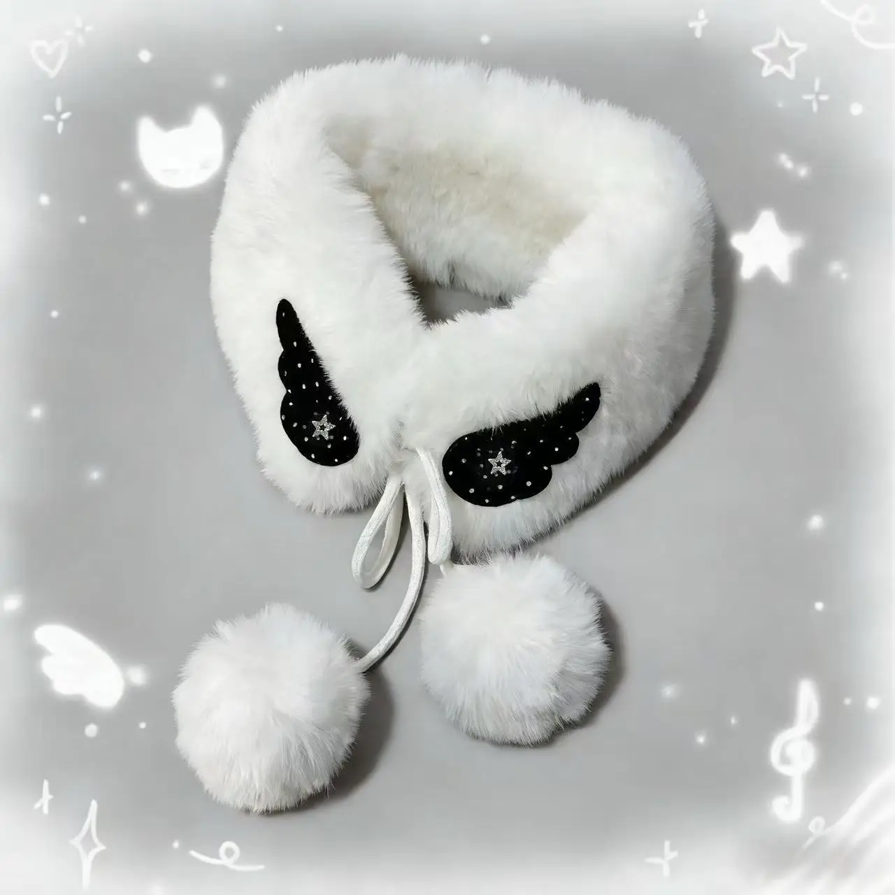 Contrast Color Angel's Wings Winter Scarf for Harajuku Warm Kawaii Cute Neckerchief Women Y2k Aesthetic Fluffy Bandage Scarves