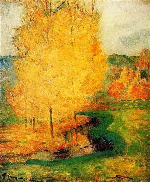 By the Stream, Autumn, 1885 by Paul Gauguin Oil Painting Retro Landscape Wall Art on Canvas Impressionism Picture Handmade