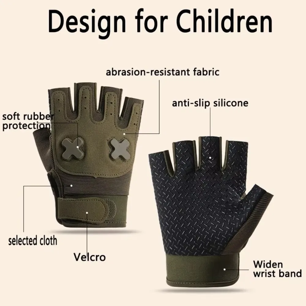 Comfortable Breathable Half-Finger Gloves Non-Slip Kids Size Sports Gloves Thin Cycling Gloves Riding