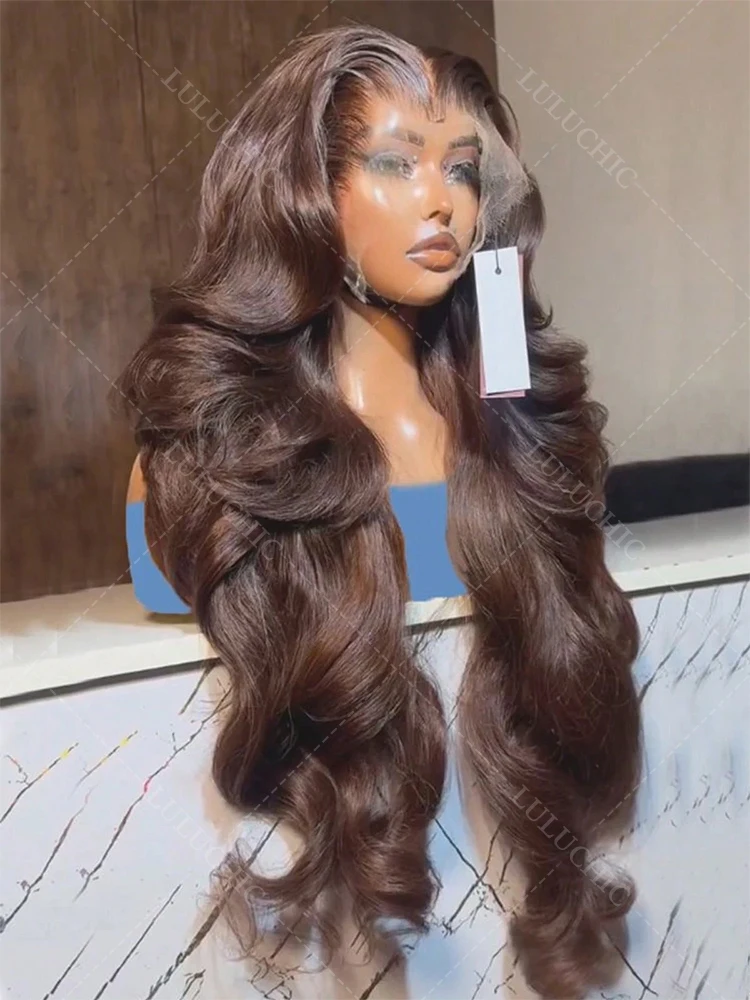 

Шоколадно-коричневый парик с объемной волной, кружевной передний парик, бразильские человеческие волосы, предварительно выщипанные 13x4 HD, фронтальный парик из натуральных волос для женщин, мягкий