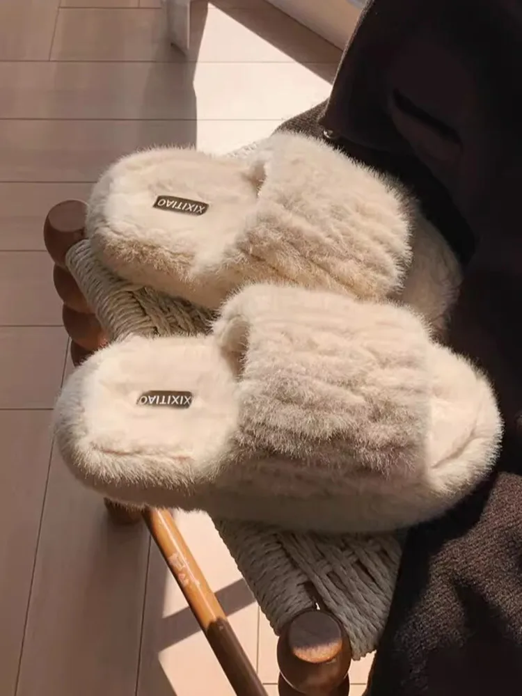 

Simple Hairy Slippers For Women 2024 Autumn And Winter Home Slippers Fur Cotton Slippers Fashionable For Outdoor Wear