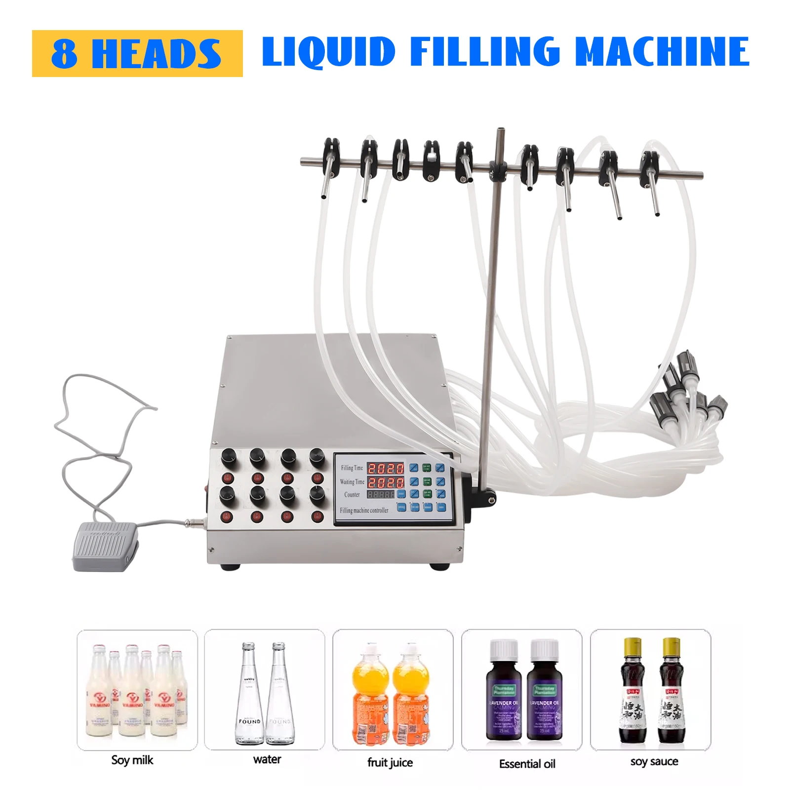 Liquid Filling Machine 8 Heads Electric Semi Automatic Milk Juice High Efficiency Coffee Water Drinking Beverage Bottle