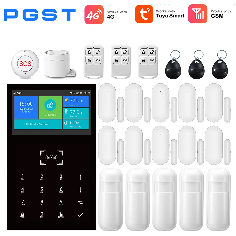 4G Alarm Beveiligingssysteem Tuya Smart Home GSM Inbraakbeschermingsset met Deur Raamsensor voor Familiehuis Appartement Kantoor