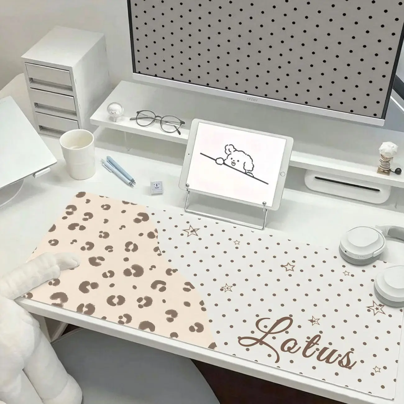 Leather PU Mouse Pad Y2K Sweet Cool Leopard Print Polka Dot Mouse Pad Office Desk Mat Waterproof Non-Slip PU Desk Blotter Pad