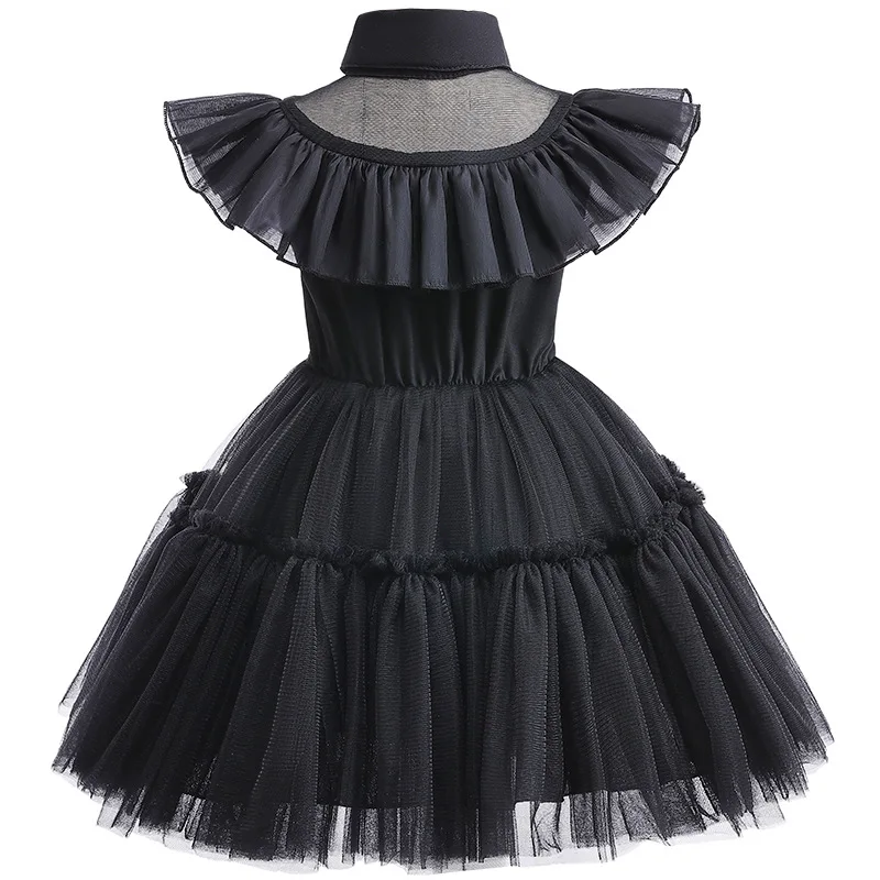 Children Wednesday Addams Cosplay Dresses For 1-6Yrs Baby Girls Costume Carnival Party Halloween Black Evening Clothes Vestidos