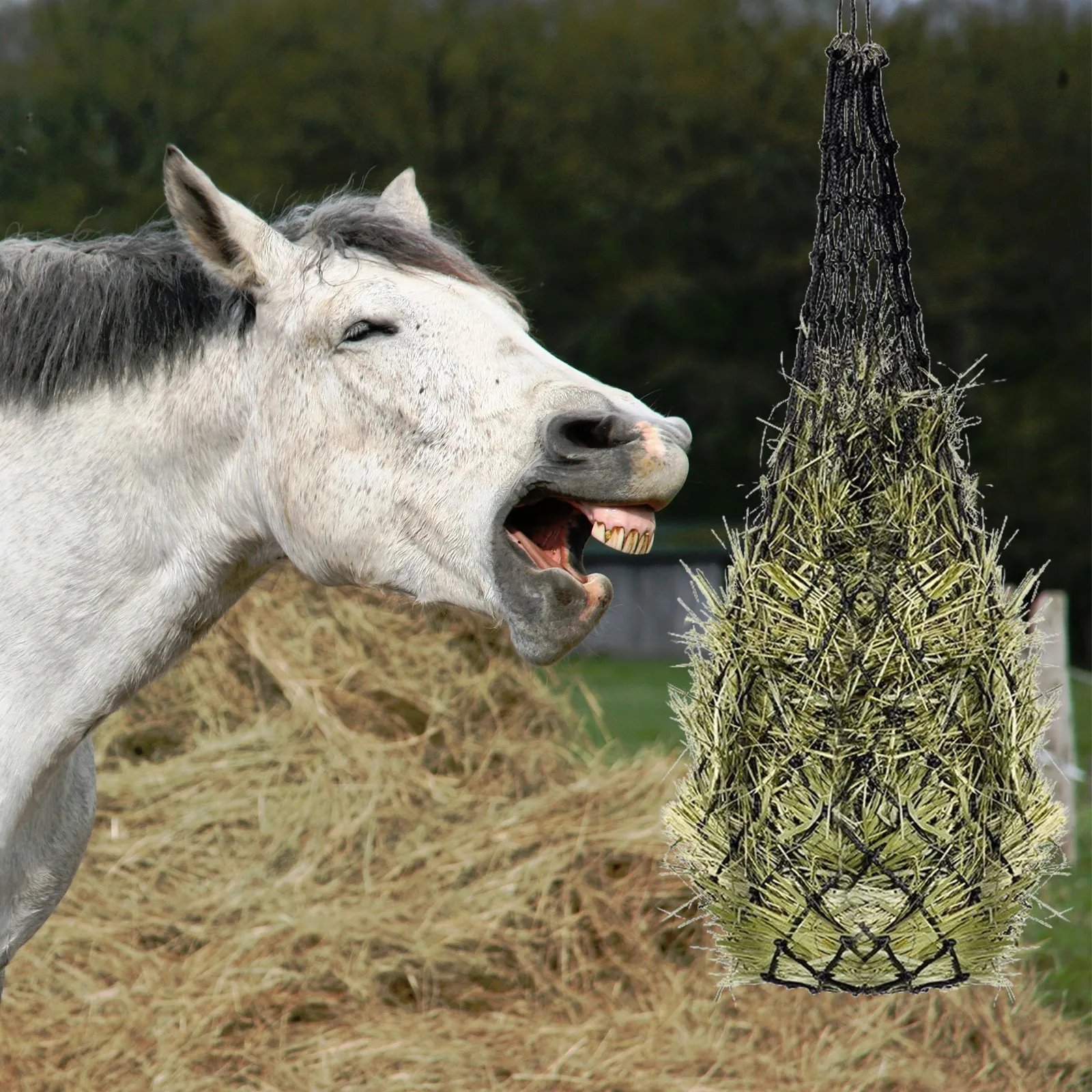 Horse Feeder Hanging Hay Bag High Strength PP Mesh Storage Pouch for Horse Stable Feeding Portable Hay Feeding Net Reduce Waste