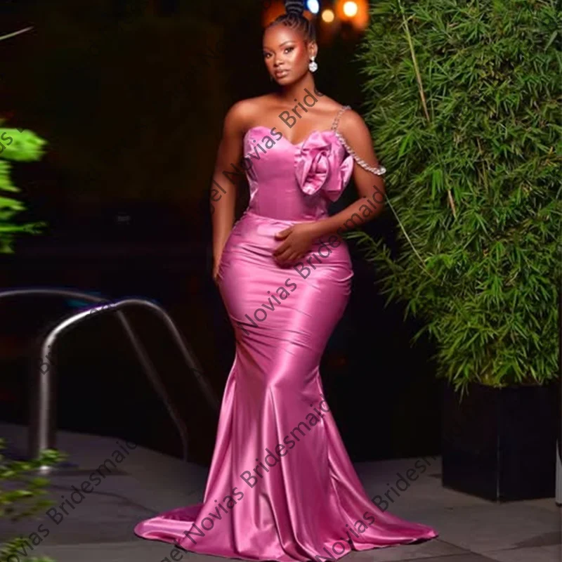 Customized Long Pink Bridesmaid Dresses One Shoulder Evening Prom Party Gowns Robes Invitee Mariage Vestidos De Festa