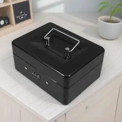 Password Lock Box Metal Cash Box For Money Storage Safe With Removable Tray Small Lockable Container Hidden Key Holder Outdoor