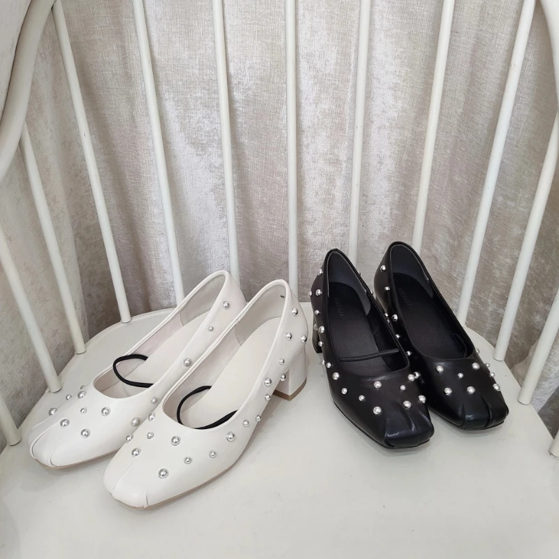 Japanese Dating Commuter High-end Single Shoes Ladies Rivets Pleated French Retro Square Head Mary Jane High Heels for Women