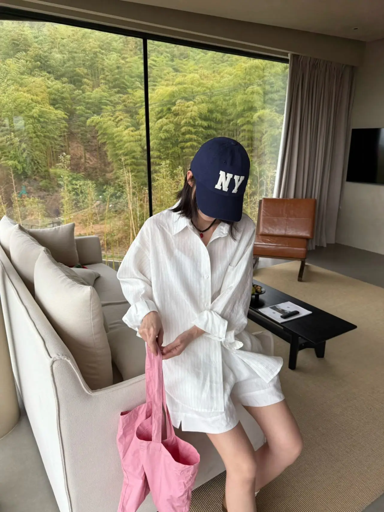 

Lilian Commute Stripe Women's Sunscreen Shirt Linen Loose Fit Long Sleeve Collar Mid-Length Casual Fashion Spring Season