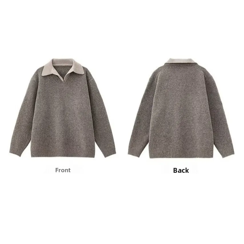 

Laid-ba Men's Knitted Sweater Faionable Loose Juxtaposed Design Simple Sle Winter Casual Long Sve Collar Top
