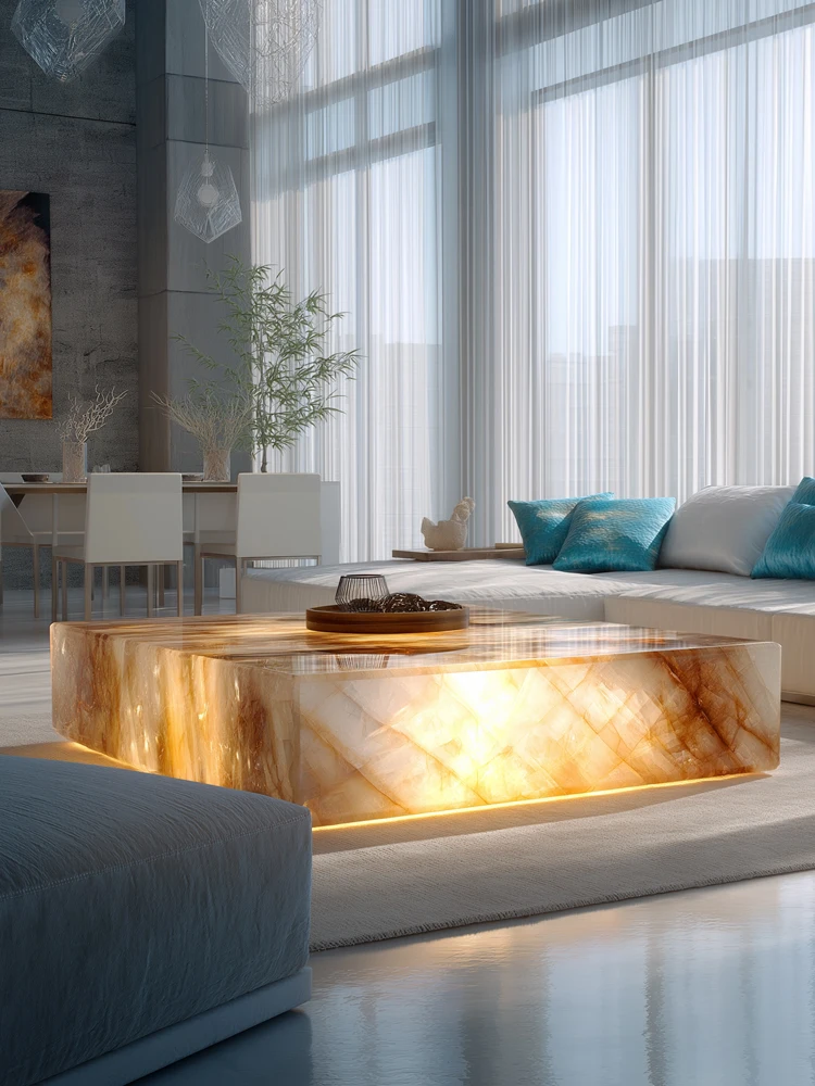 Large Flat Luxury Stone Modern Design Living Room Custom-Made Natural Marble Italian-Style Luminous Onyx Jade Coffee Table